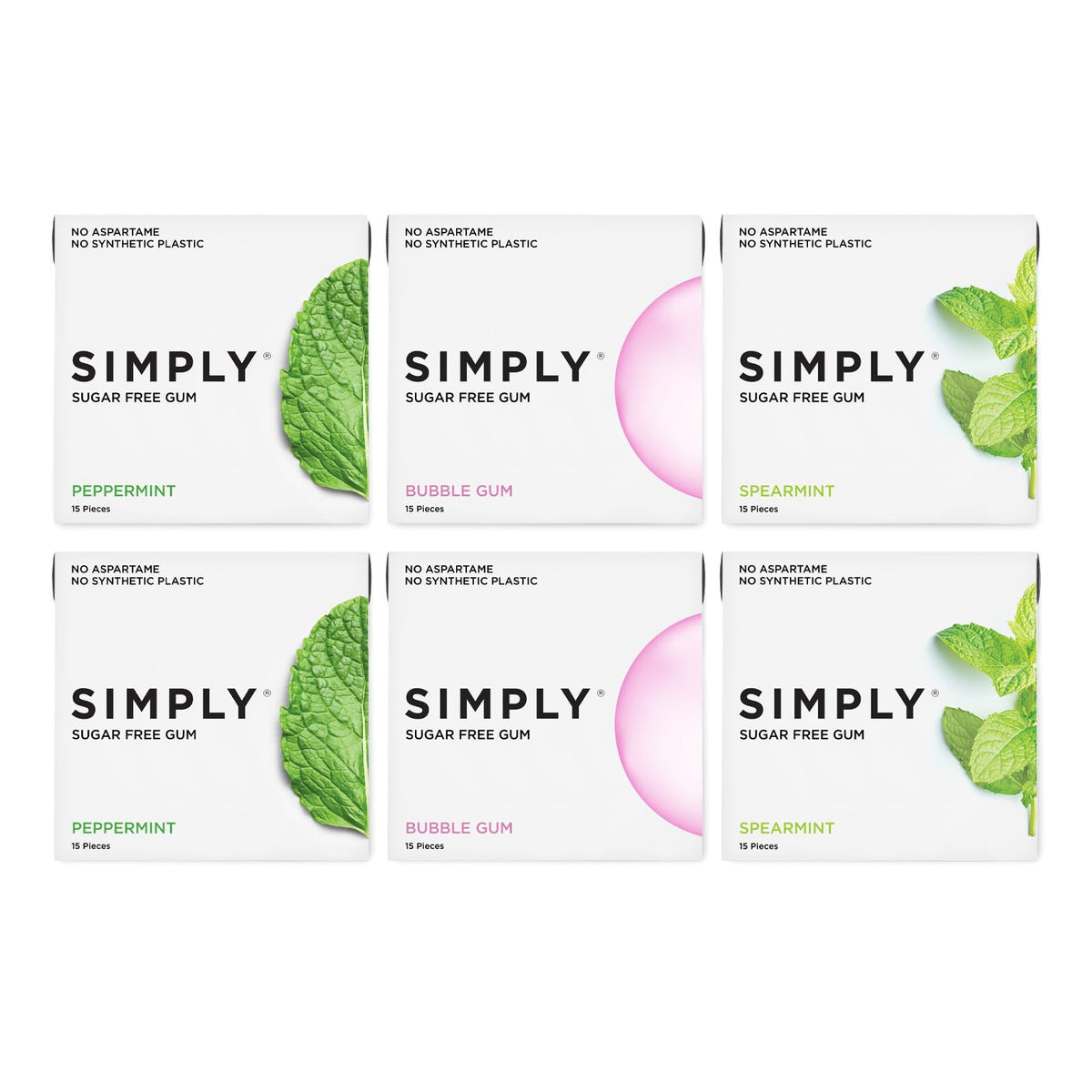 SIMPLY Gum variety pack Bubblegum image shows plastic-free chew for long-lasting freshness