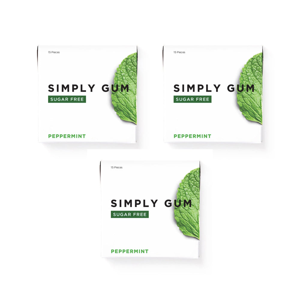SIMPLY Gum xylitol sugar-free panel emphasizes plant-based sweetness.