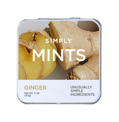 Simply Mints ginger breath mints in a tin front for on-the-go freshness