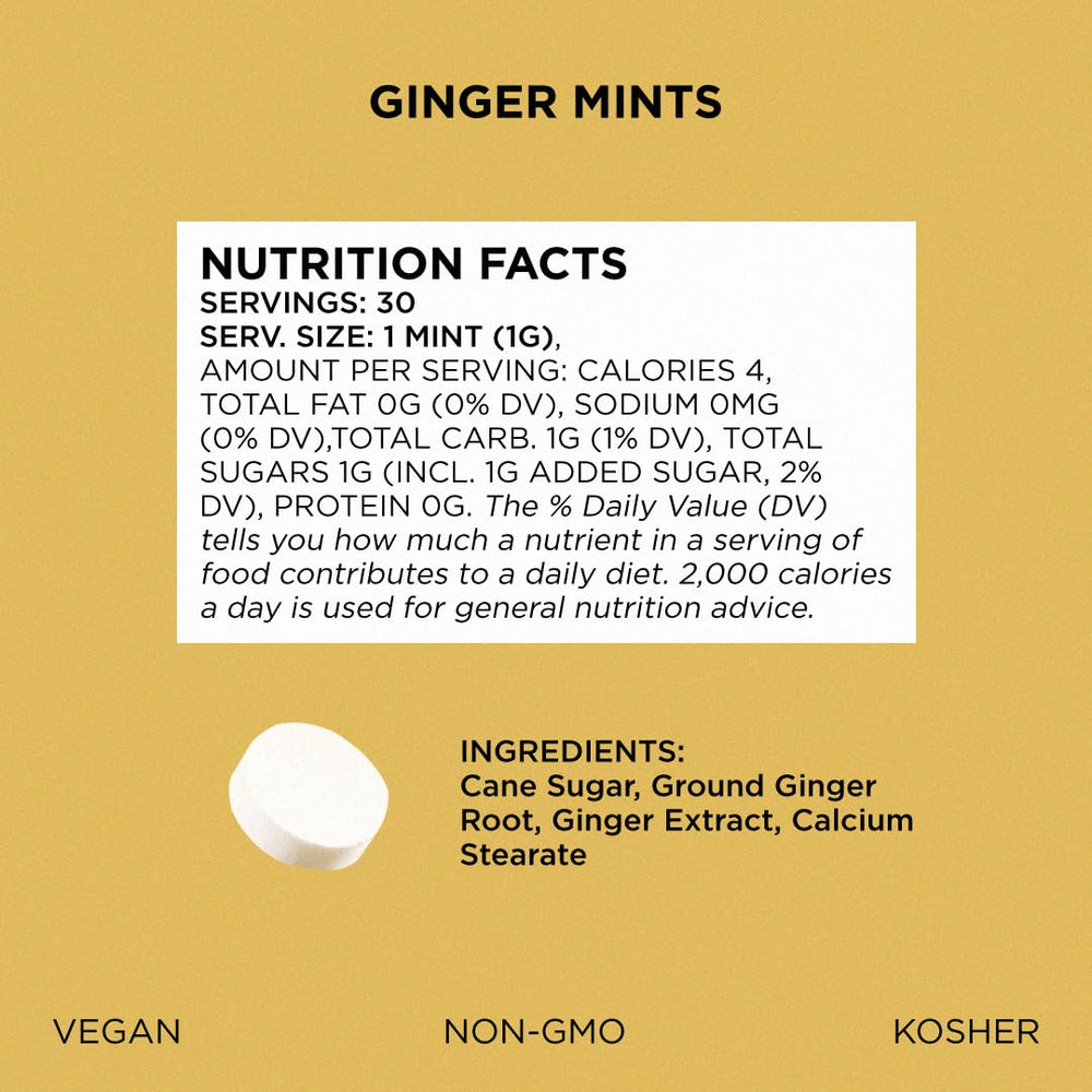 Simply Mints ginger mints in an open tin reveal bold ginger flavor
