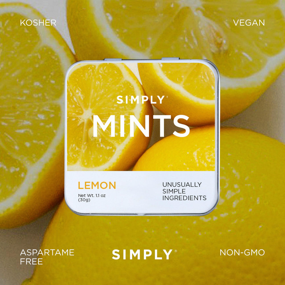 Simply Mints travel tin in hand demonstrates portable snacking