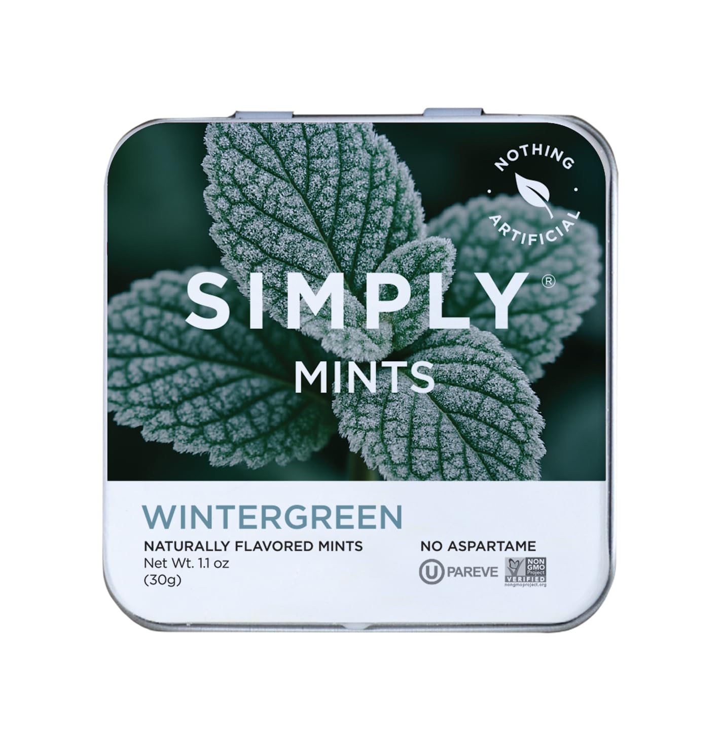 Simply Mints Wintergreen tins pack for convenient on-the-go breath refreshment.