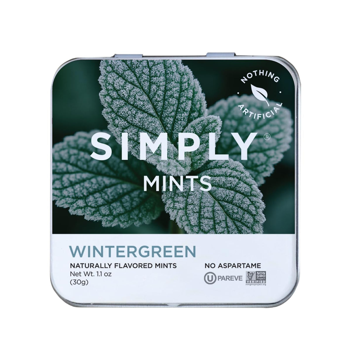 Simply Mints Wintergreen tins pack for convenient on-the-go breath refreshment.