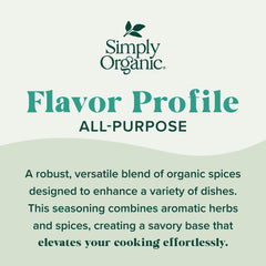 Simply Organic all-purpose seasoning label front highlighting organic quality
