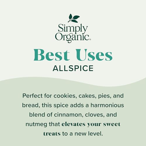 Pouring Simply Organic Allspice bottle, versatile flavor for pies and stews.