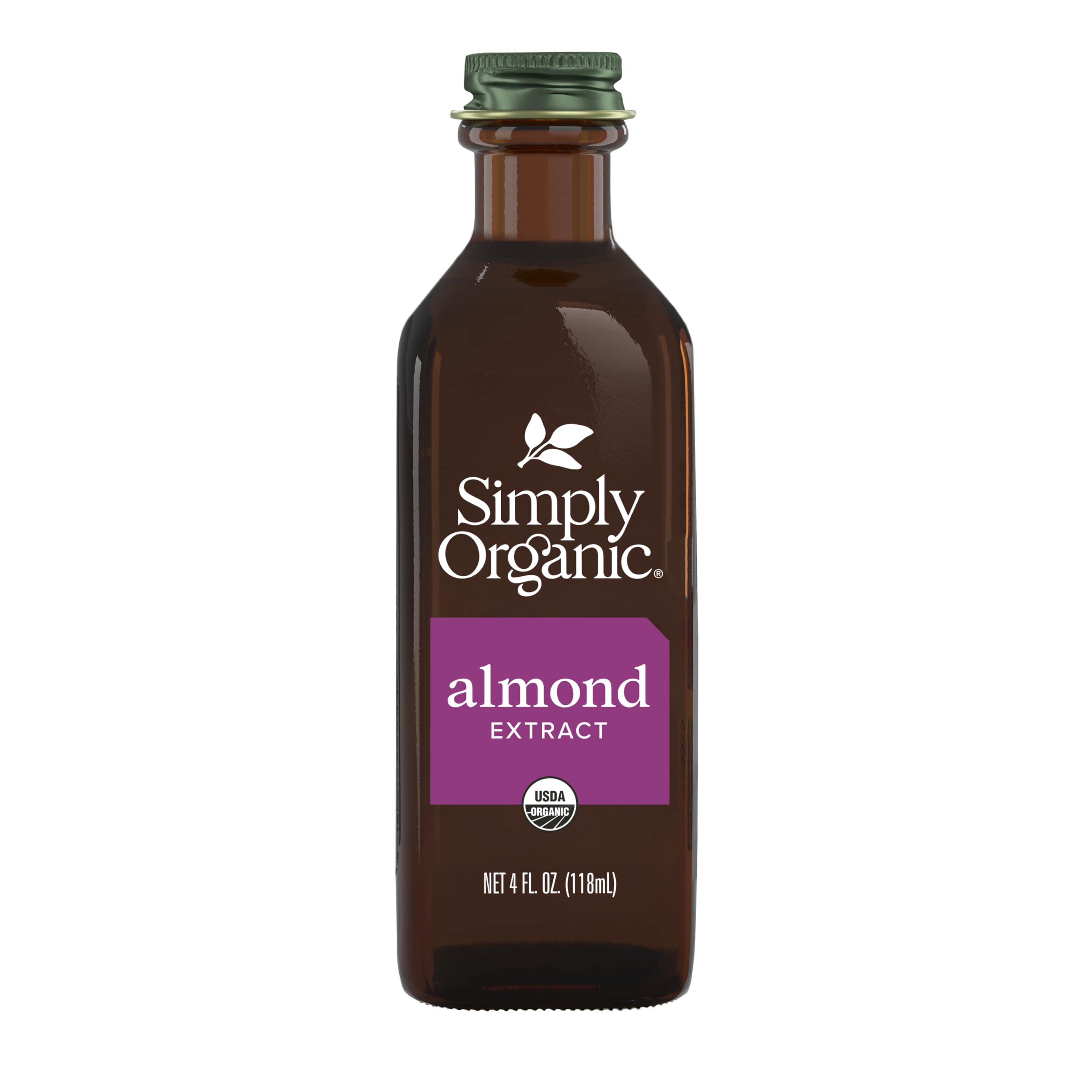 Simply Organic Almond Extract bottle showing rich aroma for baking.