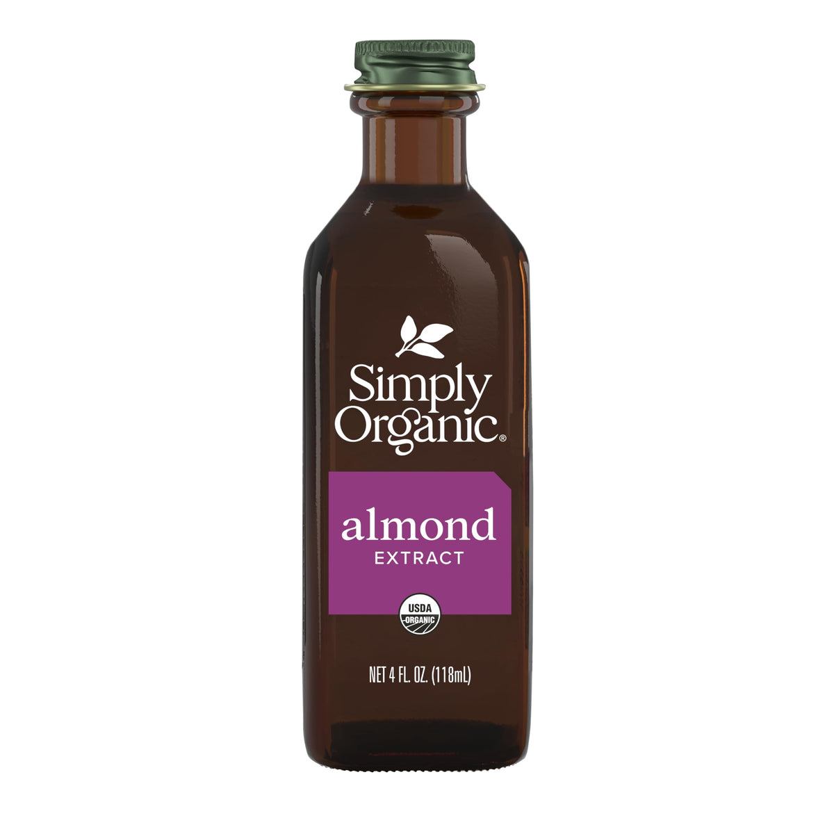 Simply Organic Almond Extract bottle showing rich aroma for baking.