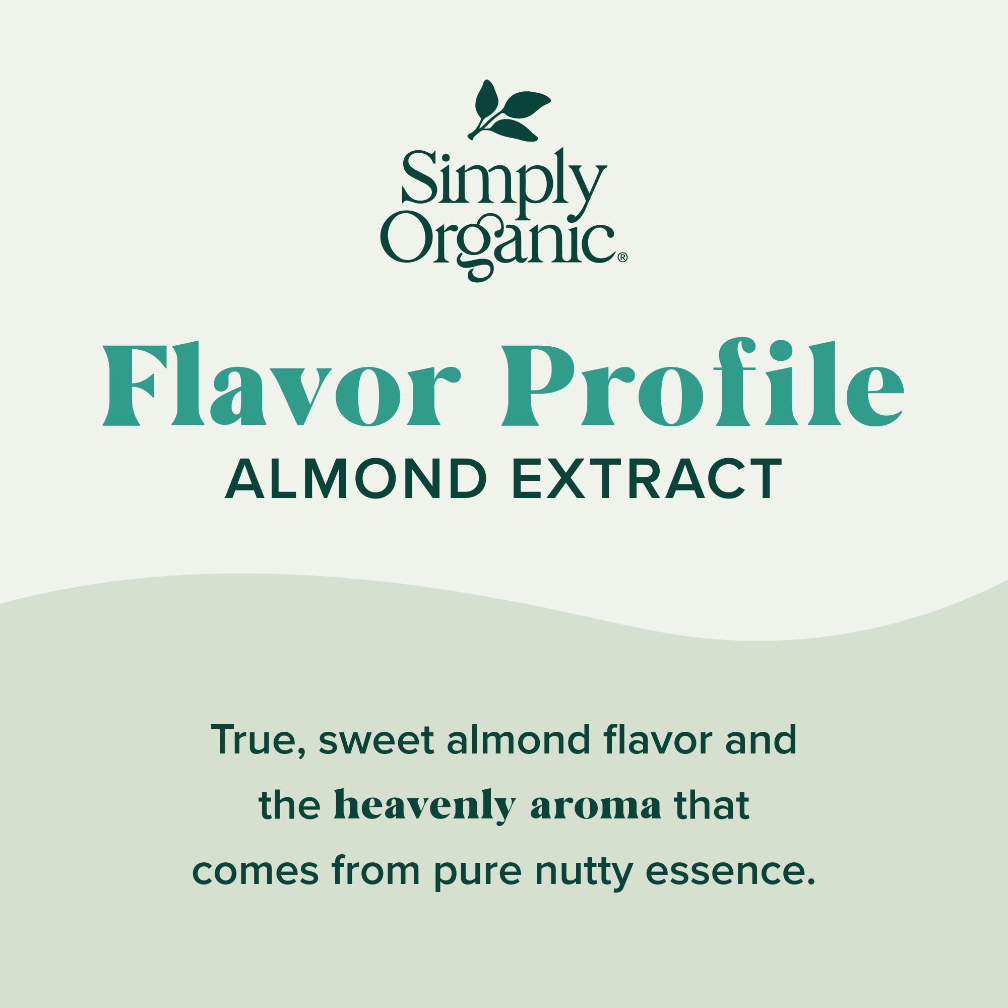 Ingredients label on Simply Organic Almond Extract highlights organic, kosher quality.