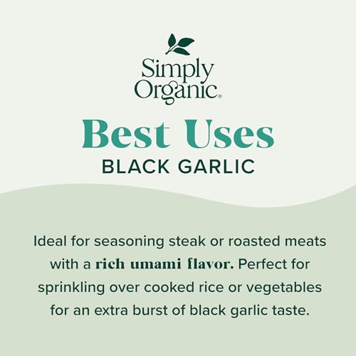 Black garlic cloves hinting at the aromatic depth behind Simply Organic Finishing Salt.