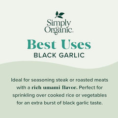 Black garlic cloves hinting at the aromatic depth behind Simply Organic Finishing Salt.