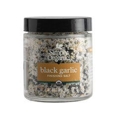 Label of Simply Organic Black Garlic Finishing Salt highlighting organic ingredients and bold flavor.