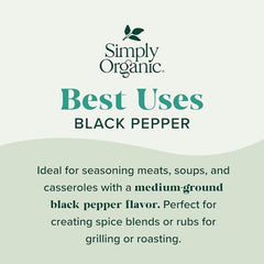 Simply Organic Black Pepper bottle pour, convenient seasoning for meals.