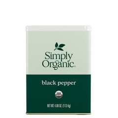 Simply Organic Black Pepper bottle close-up, enhances flavor in everyday cooking.