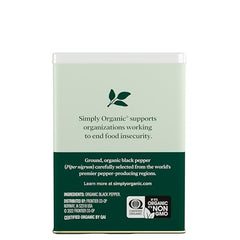 Simply Organic Black Pepper ground close-up, elevates soups and sauces.