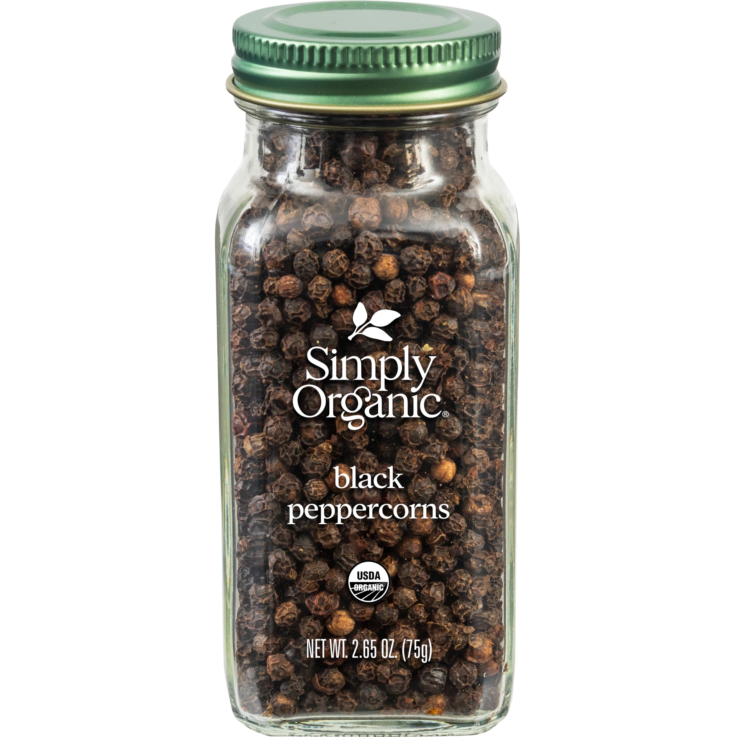 Simply Organic Black Peppercorns – whole bottle for fresh-ground flavor.