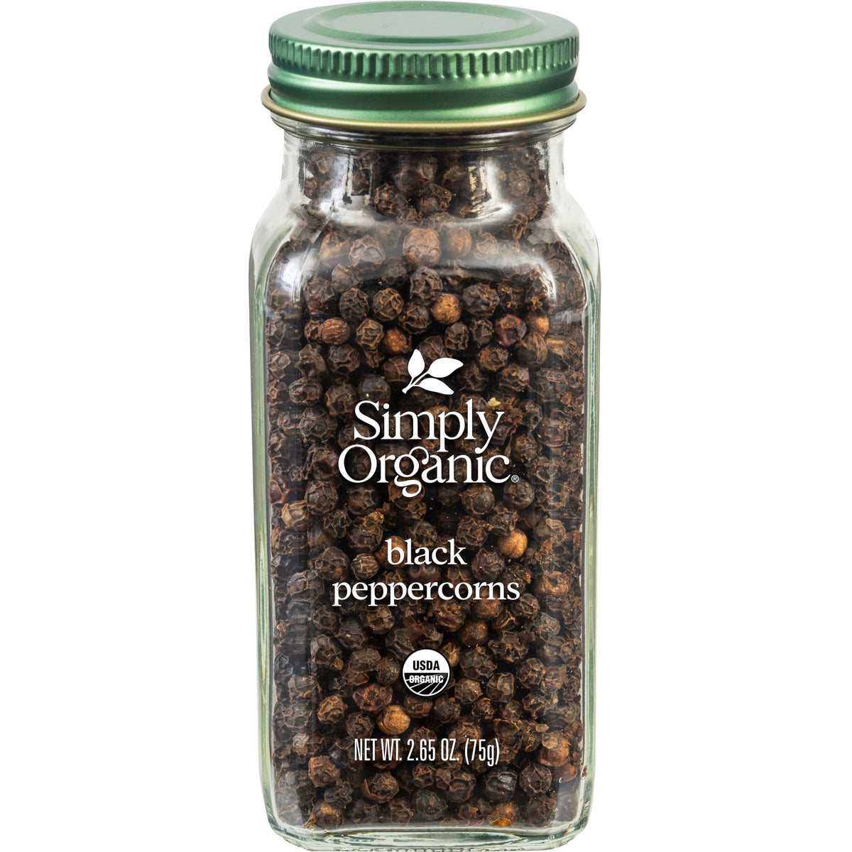 Simply Organic Black Peppercorns – whole bottle for fresh-ground flavor.