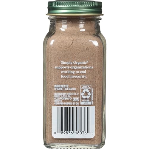 Label on Simply Organic Cardamom bottle confirms organic and Kosher status for trusted cooking