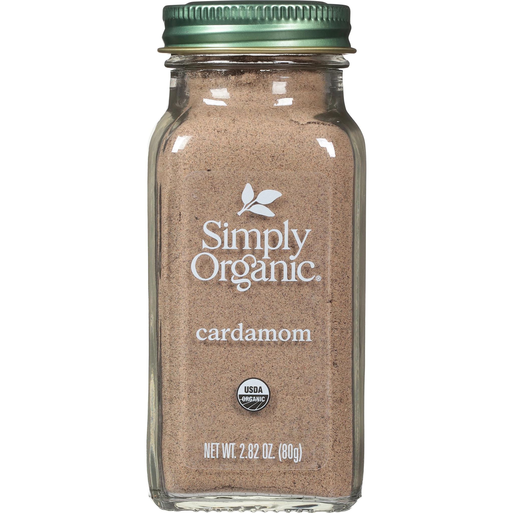 Simply Organic Cardamom ground spice close-up showing aromatic powder for flavorful seasoning