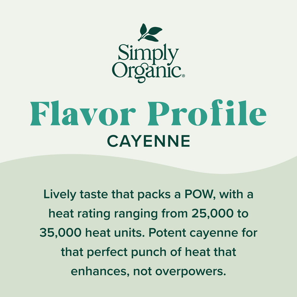 Simply Organic Cayenne Pepper dusting dish captures a pinch of heat on food.
