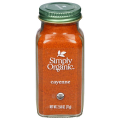 Simply Organic cayenne pepper jar with vibrant red spice for bold heat