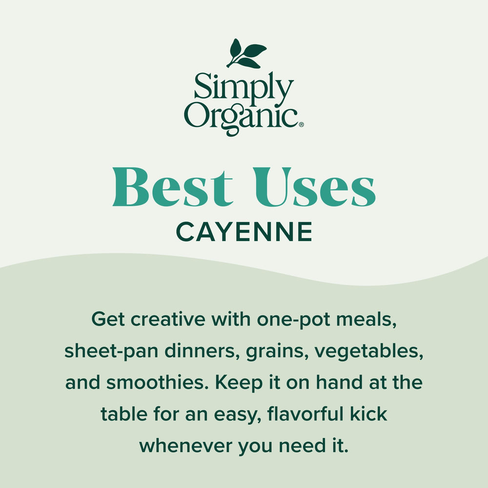 Simply Organic Cayenne Pepper measuring spoon scene ready for marinades and curries.