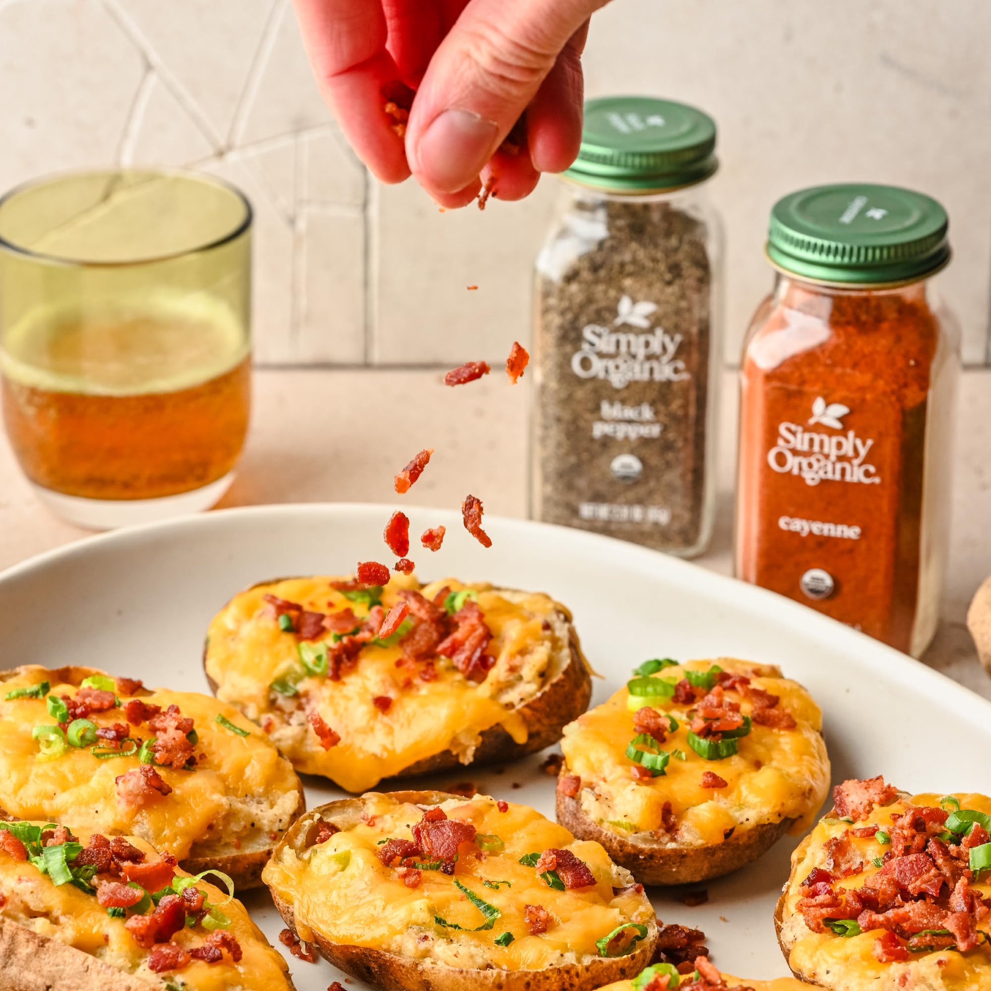 Simply Organic Cayenne Pepper spice rack display highlights pantry-ready heat and color.