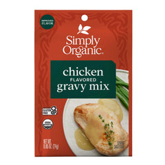 Simply Organic Chicken Gravy Mix packet with organic label for quick meals.