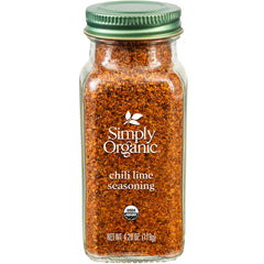 Simply Organic Chili Lime seasoning bottle pour showing bold flavor for grilled dishes
