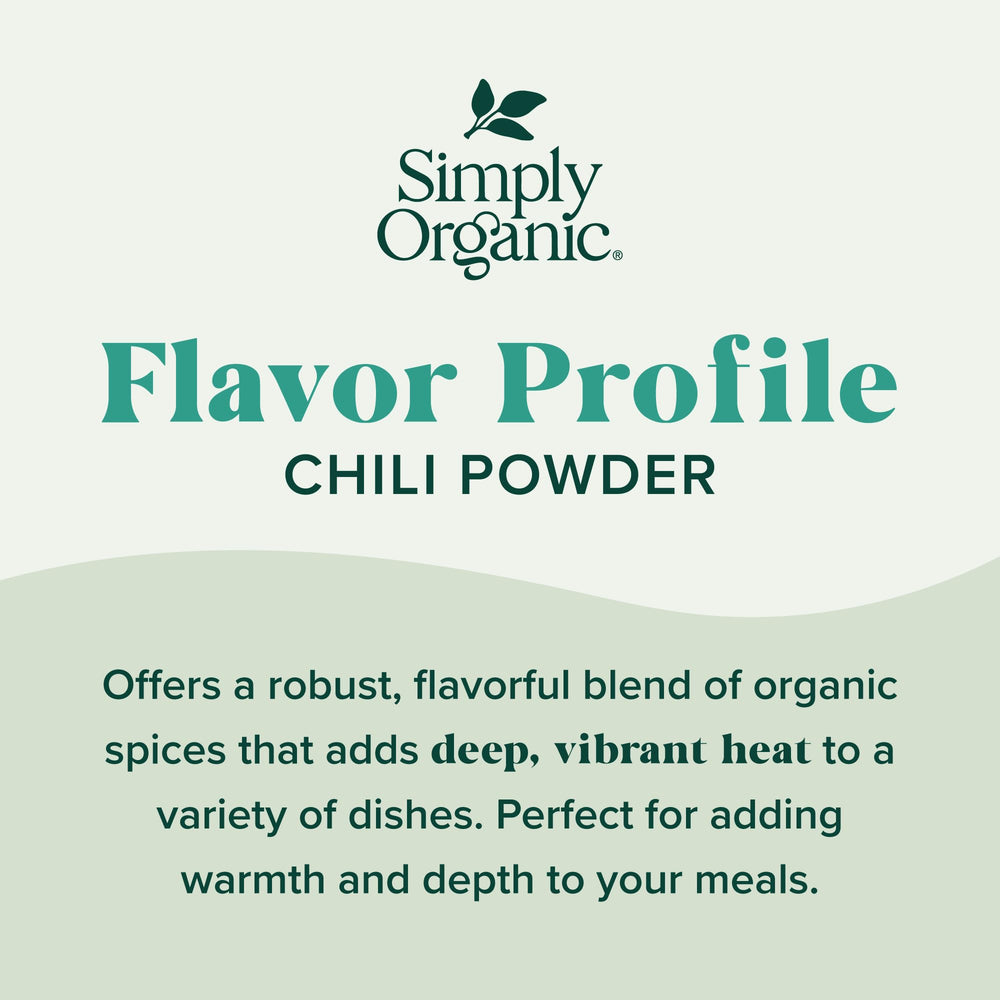 Simply Organic chili powder in a labeled spice jar ready for tacos.