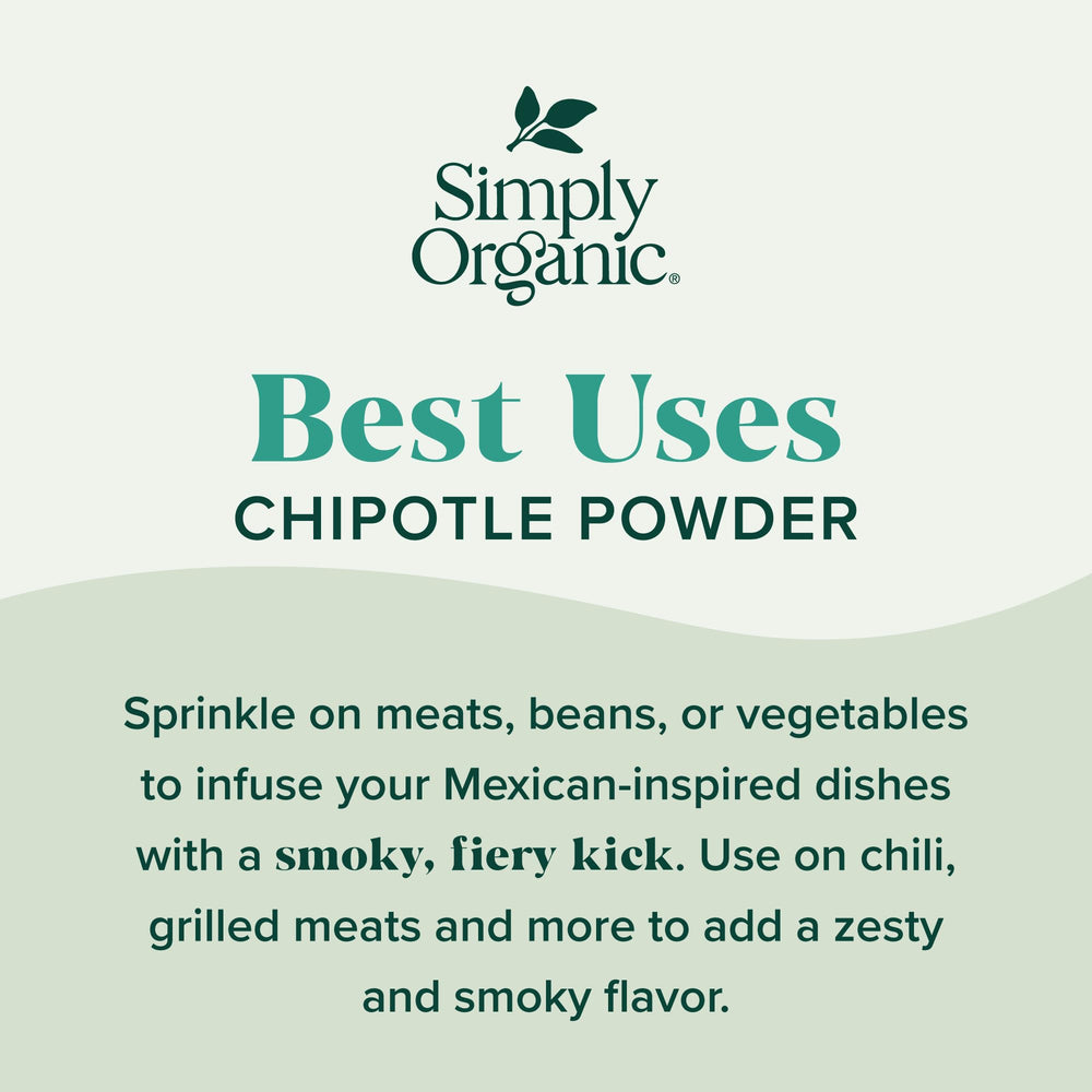 Simply Organic Chipotle Powder on the pantry shelf signals organic sourcing