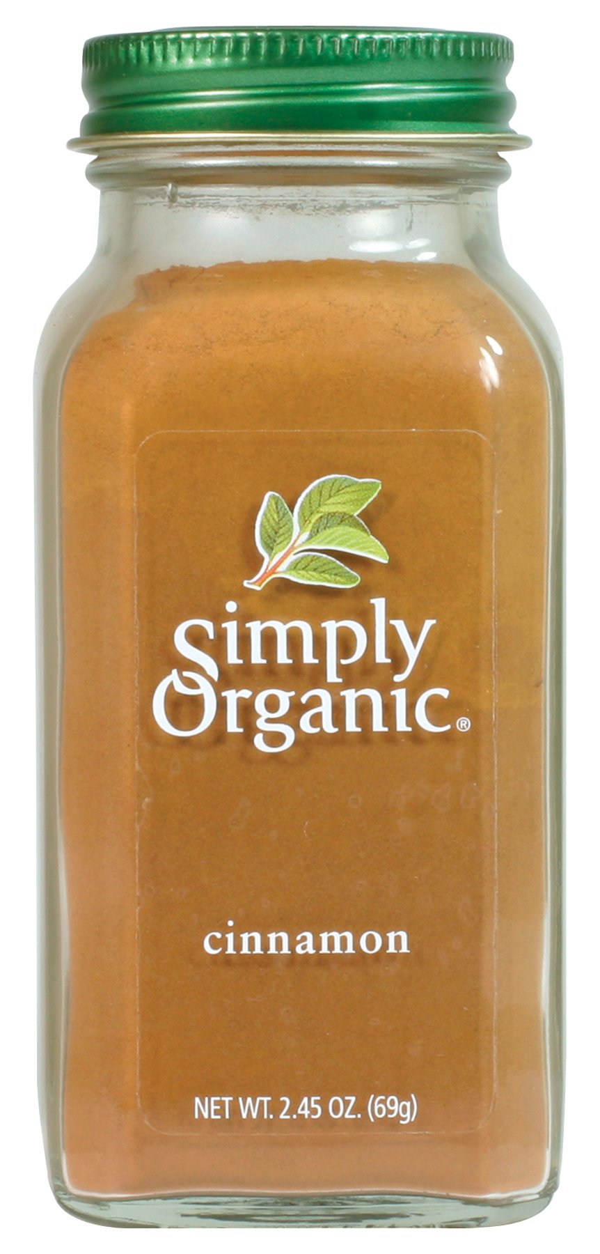 Simply Organic Cinnamon Ground glass bottle, premium spice for recipes.
