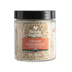 Simply Organic Citrus Rosemary Finishing Salt jar shows bright aroma for finishing dishes.
