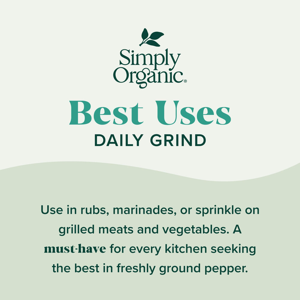Glass bottle detail of Simply Organic Daily Grind for eco-friendly storage.