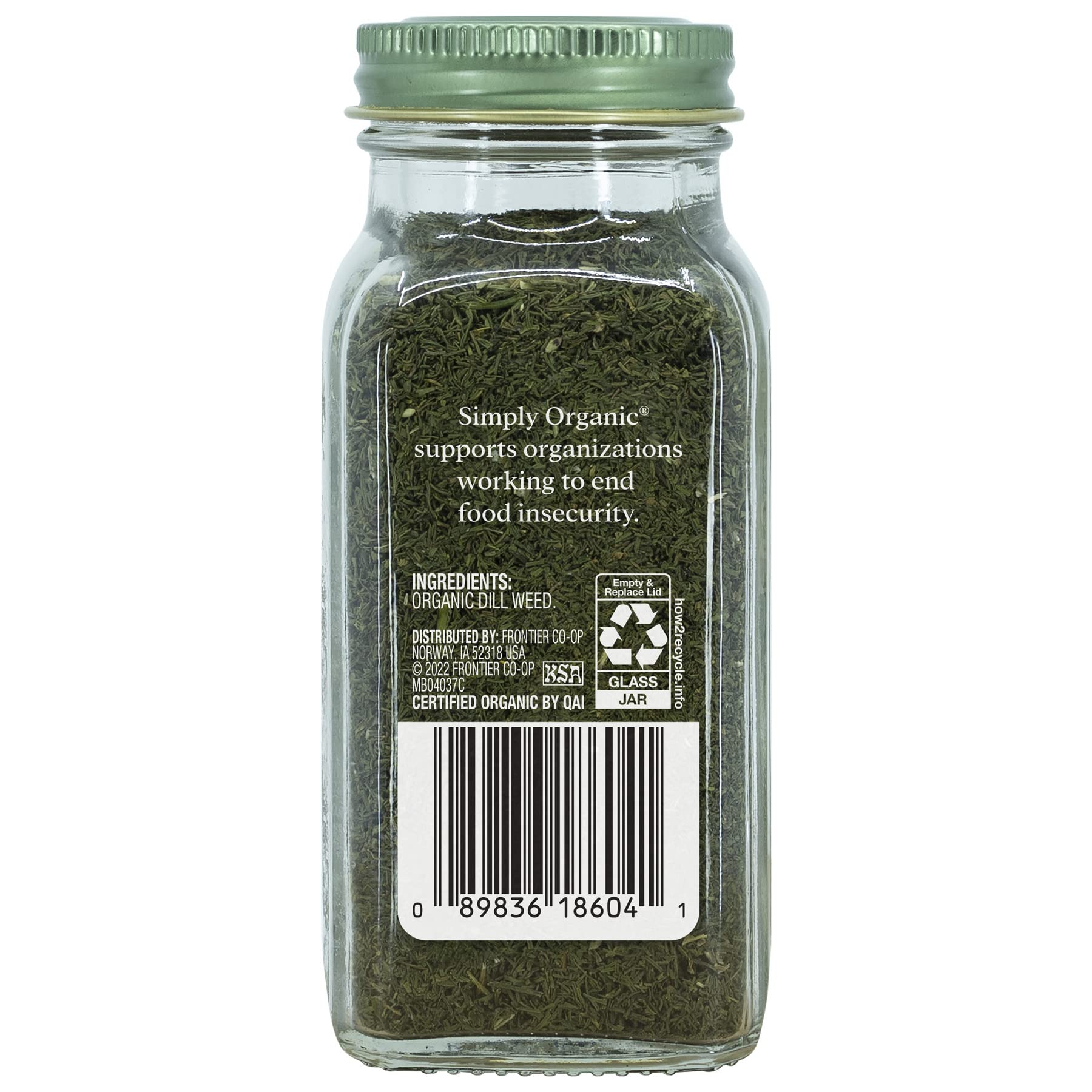Simply Organic Dill Weed Cut & Sifted label close-up highlighting freshness and organic quality for dressings