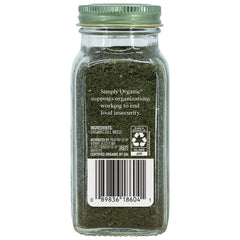 Simply Organic Dill Weed Cut & Sifted label close-up highlighting freshness and organic quality for dressings
