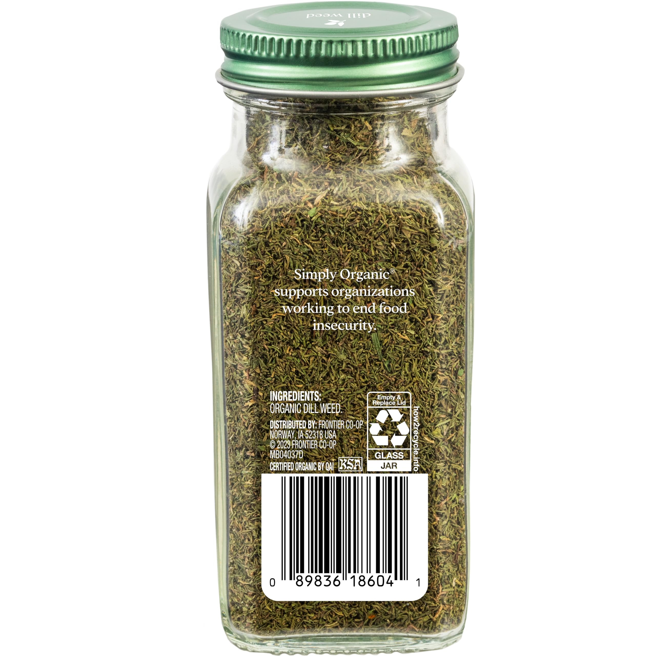 Close-up of Simply Organic dill weed bottle highlighting aroma for dressings.