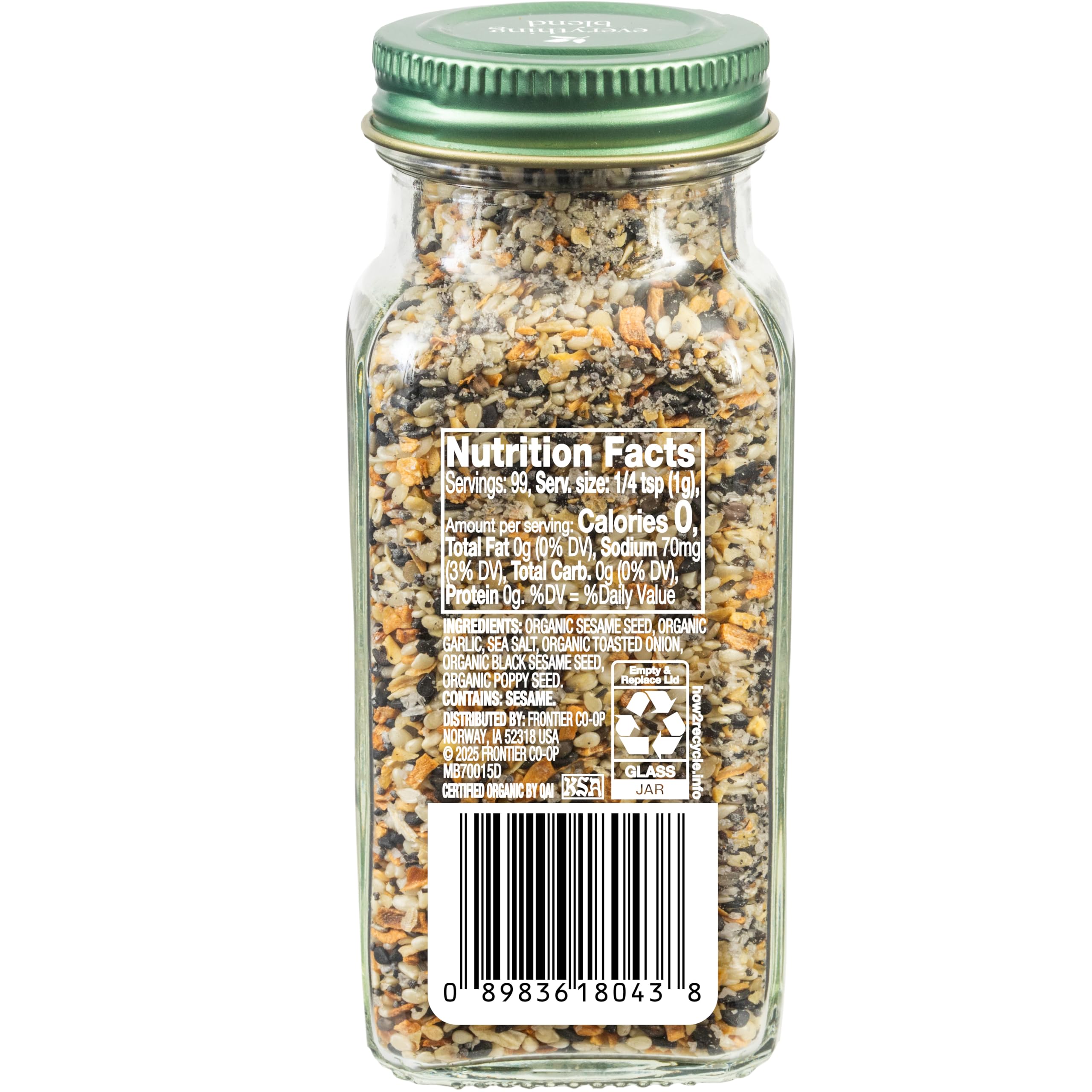 Close-up of Simply Organic Everything Spice Blend ingredients highlighting sesame and onion notes.