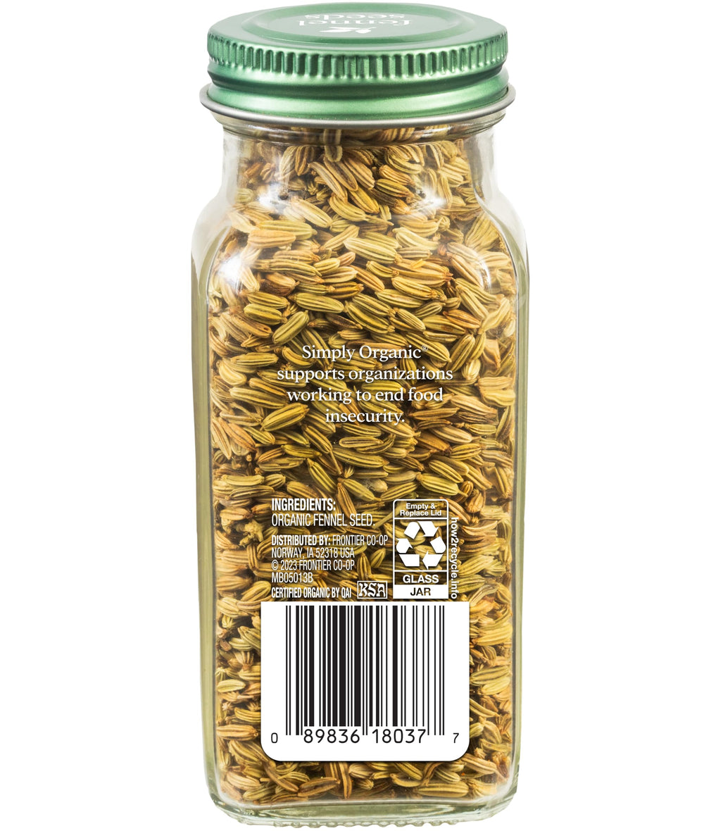 Simply Organic fennel seed on the spice rack boosts versatile seasoning.