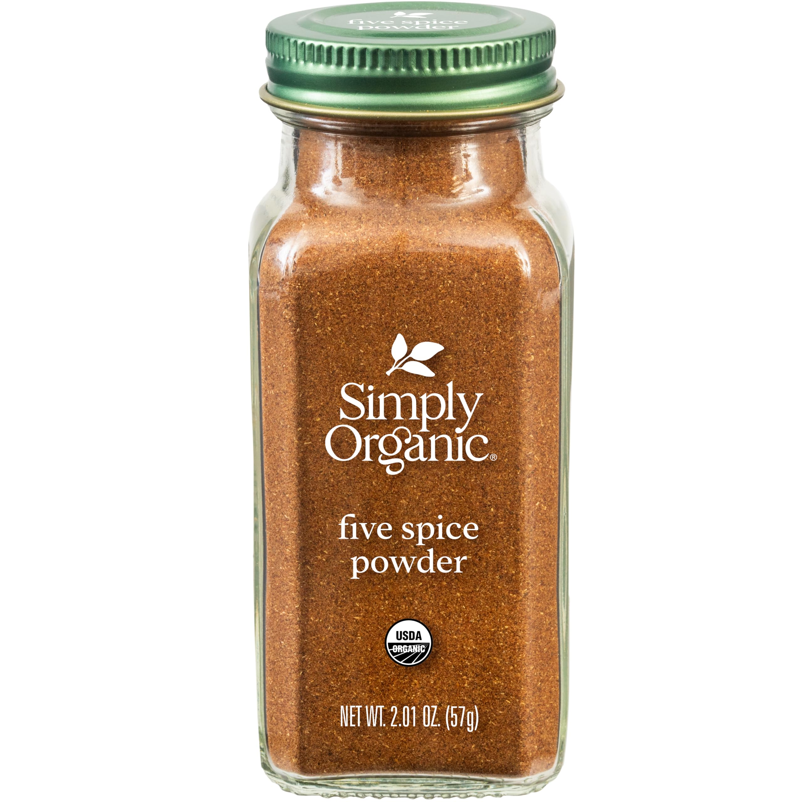 Simply Organic Five Spice Powder bottle front, versatile seasoning for meats and stir-fries.