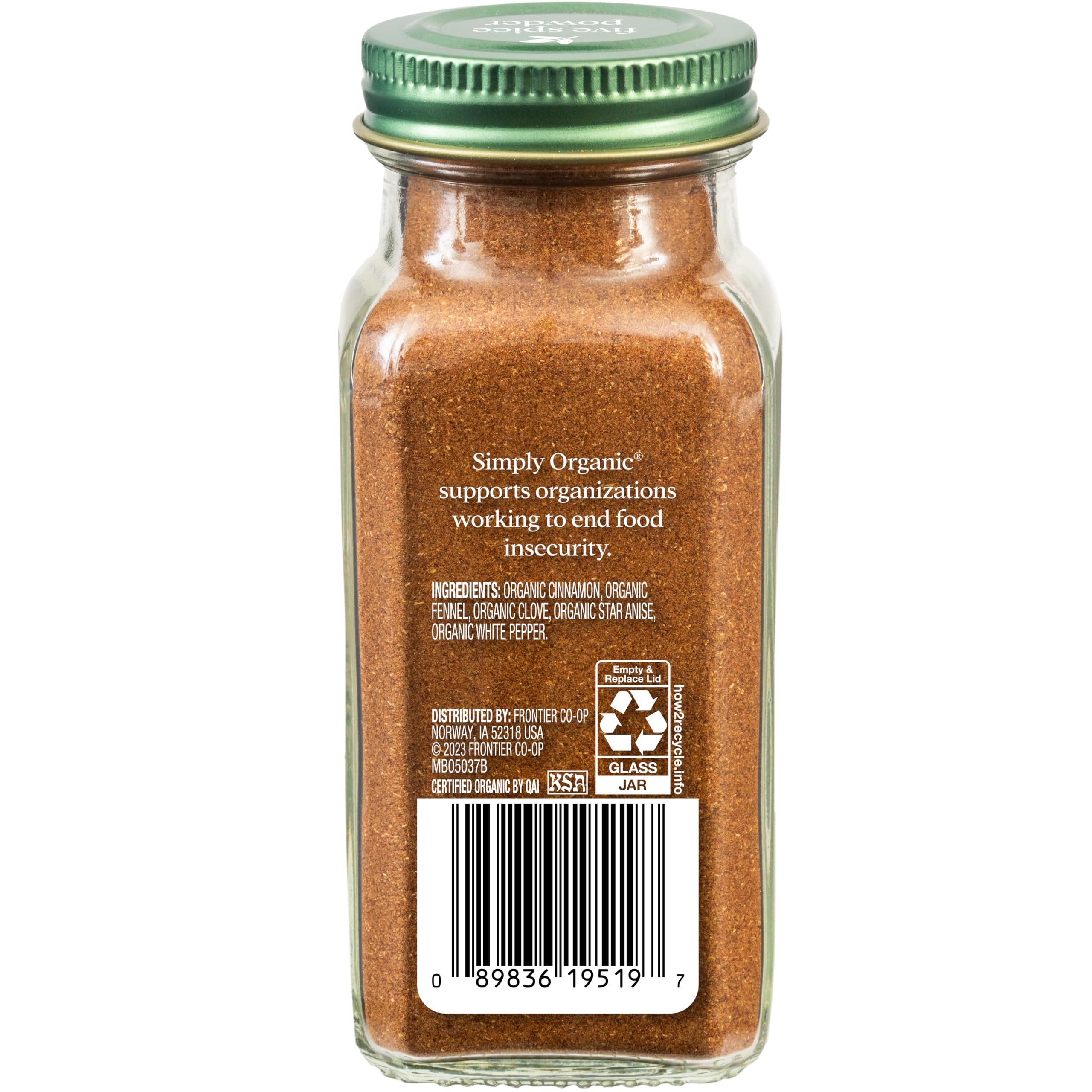 Simply Organic Five Spice Powder bottle open, ready for quick weeknight cooking.