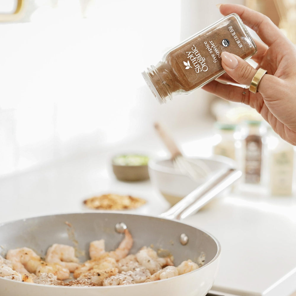 Simply Organic Five Spice Powder packaging inside shows sustainable sourcing.