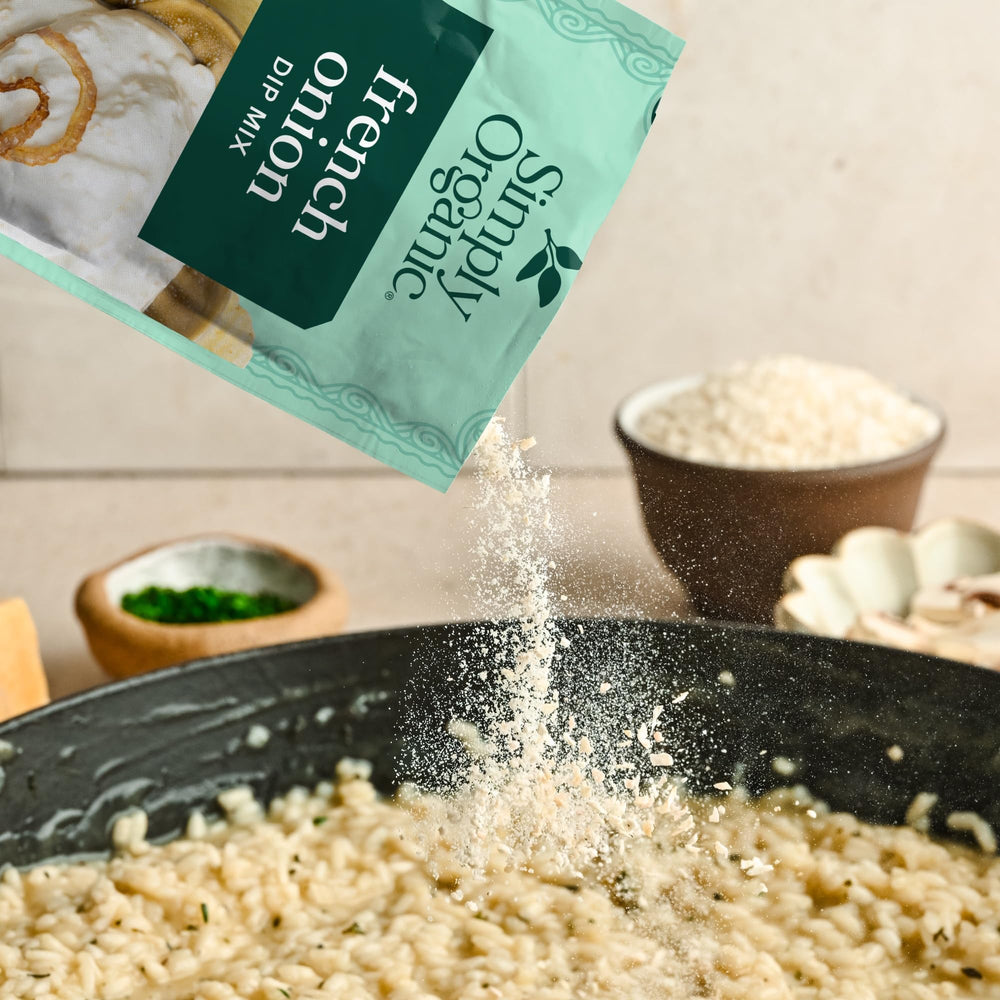Serving ideas with Simply Organic French Onion Dip for snacks and toppings