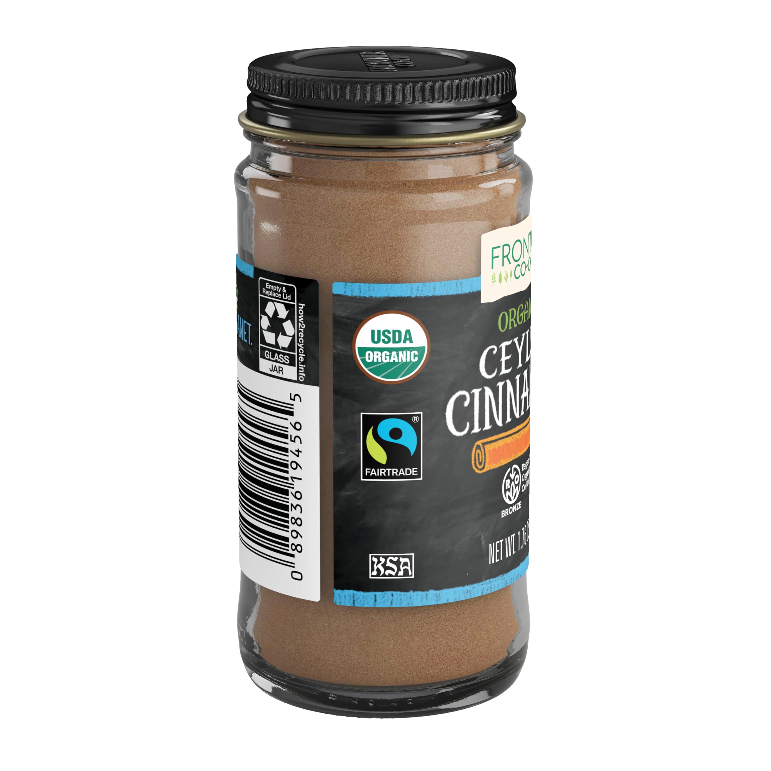 Simply Organic Frontier Cinnamon ground on a spoon for hot drinks