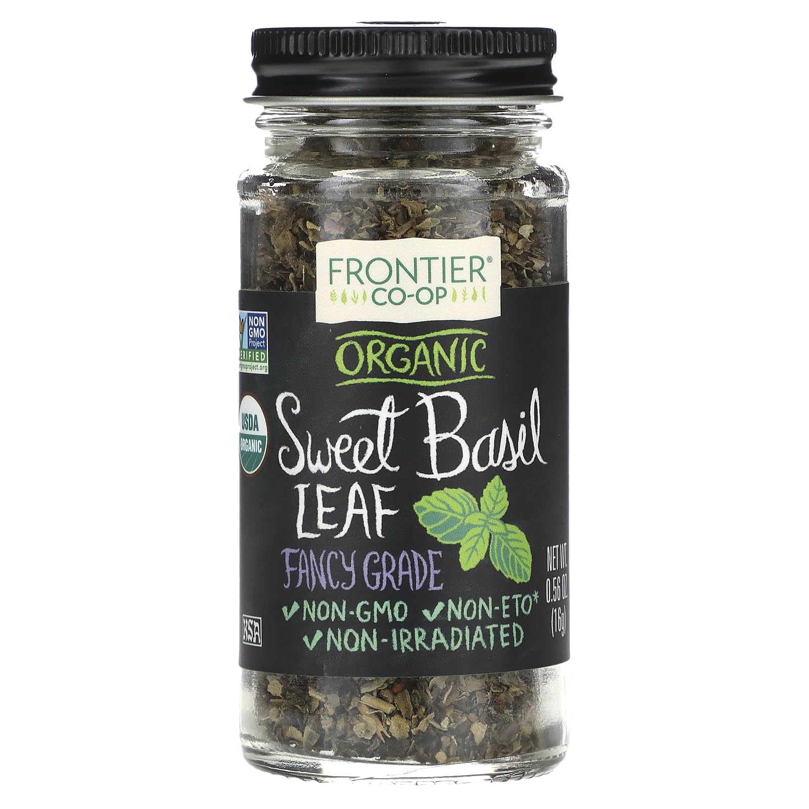 Simply Organic Frontier Sweet Basil leaf flakes add fresh aroma to sauces and pizzas.