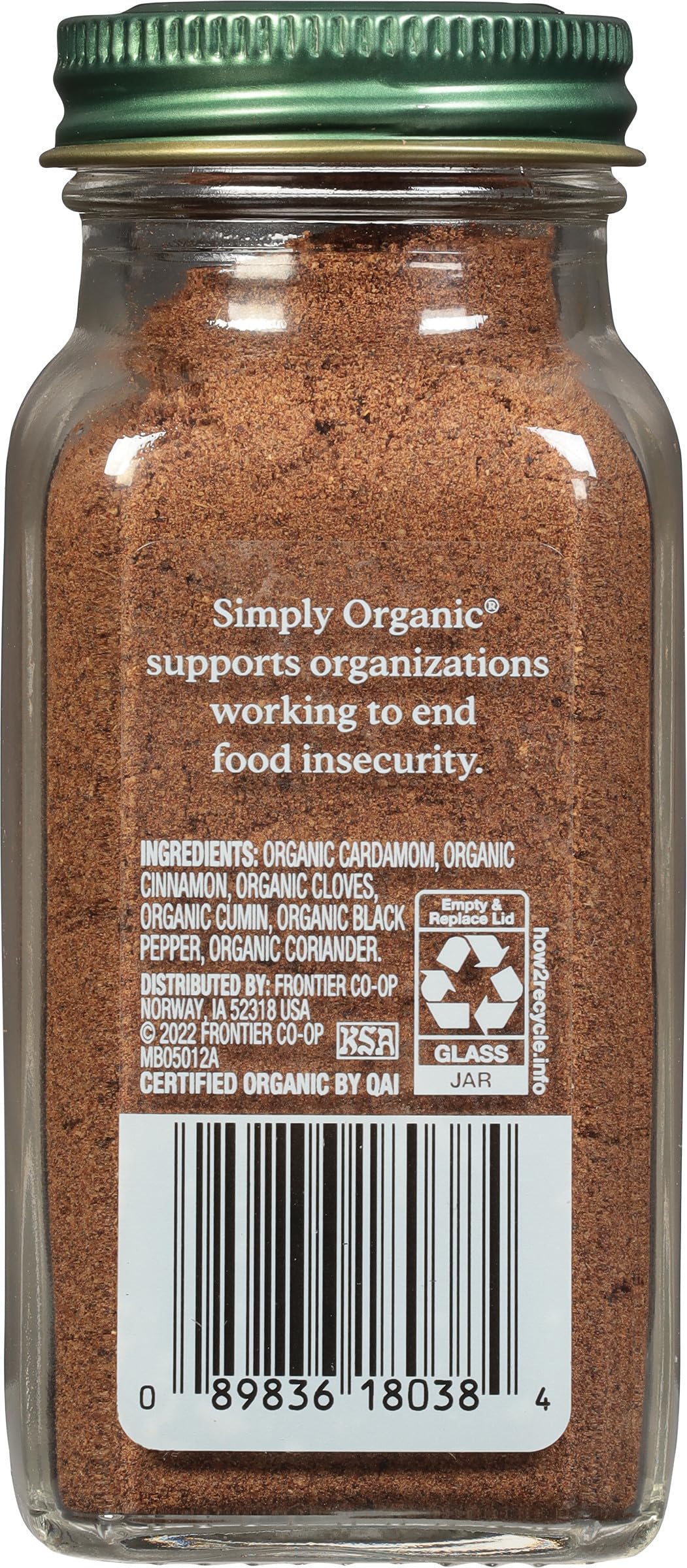 Simply Organic Garam Masala jar back label—organic and kosher ingredients.