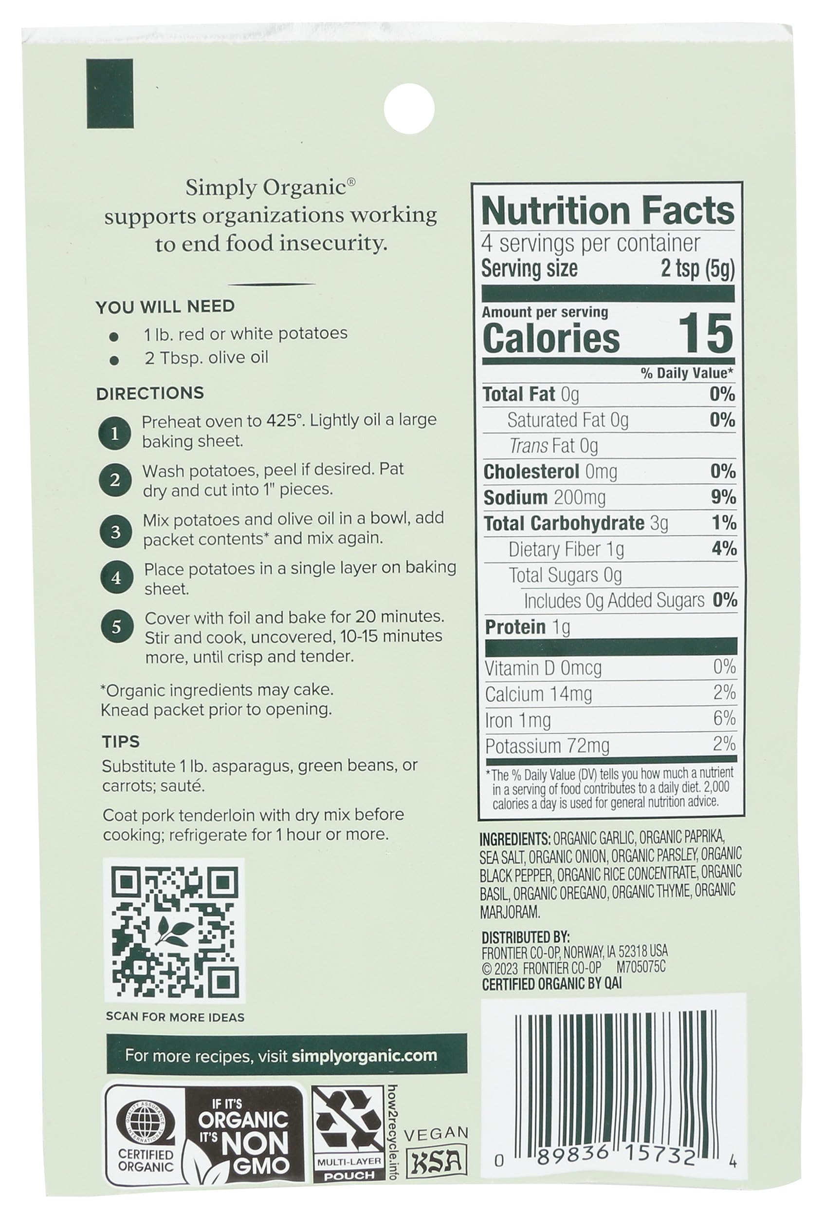 Label detail shows certified organic vegan ingredients for clean-label cooking