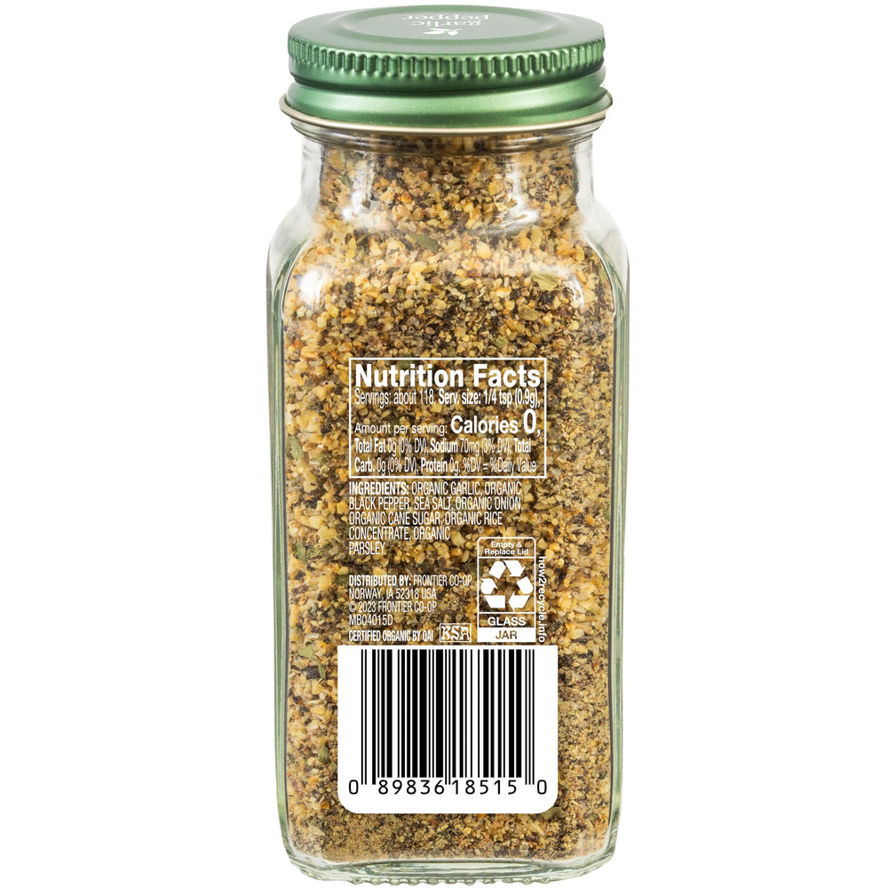 Simply Organic Garlic Pepper dish highlight—balanced flavor for pasta, poultry, and vegetables.