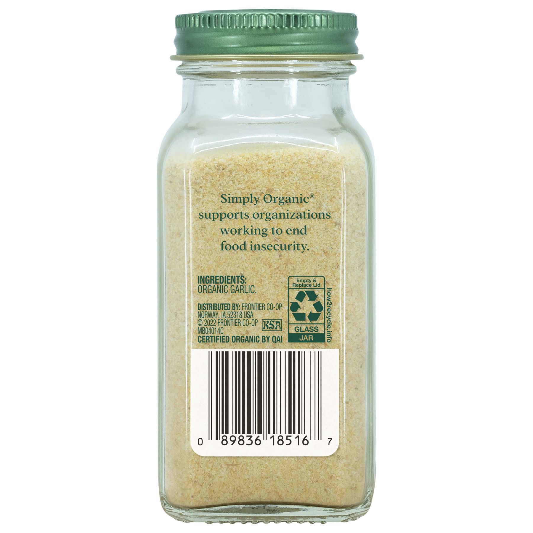 Simply Organic Garlic Powder label shows organic certification and Kosher status