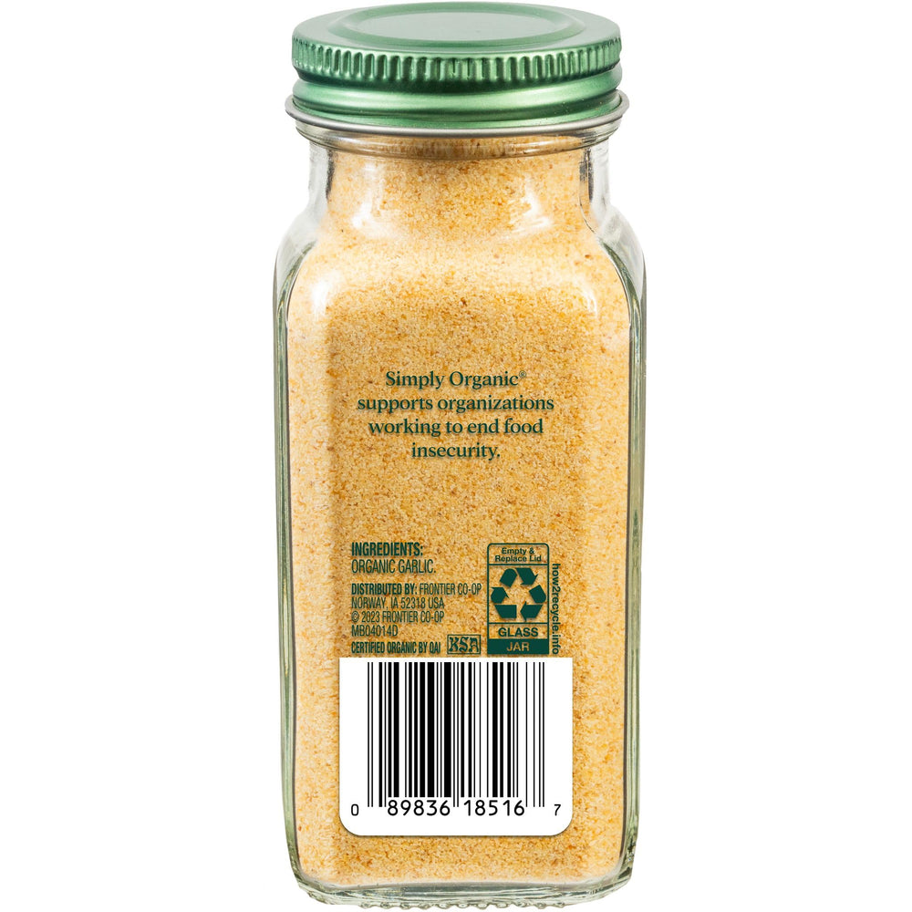 Simply Organic Garlic Powder pour-spoon enables quick seasoning for meats and vegetables.