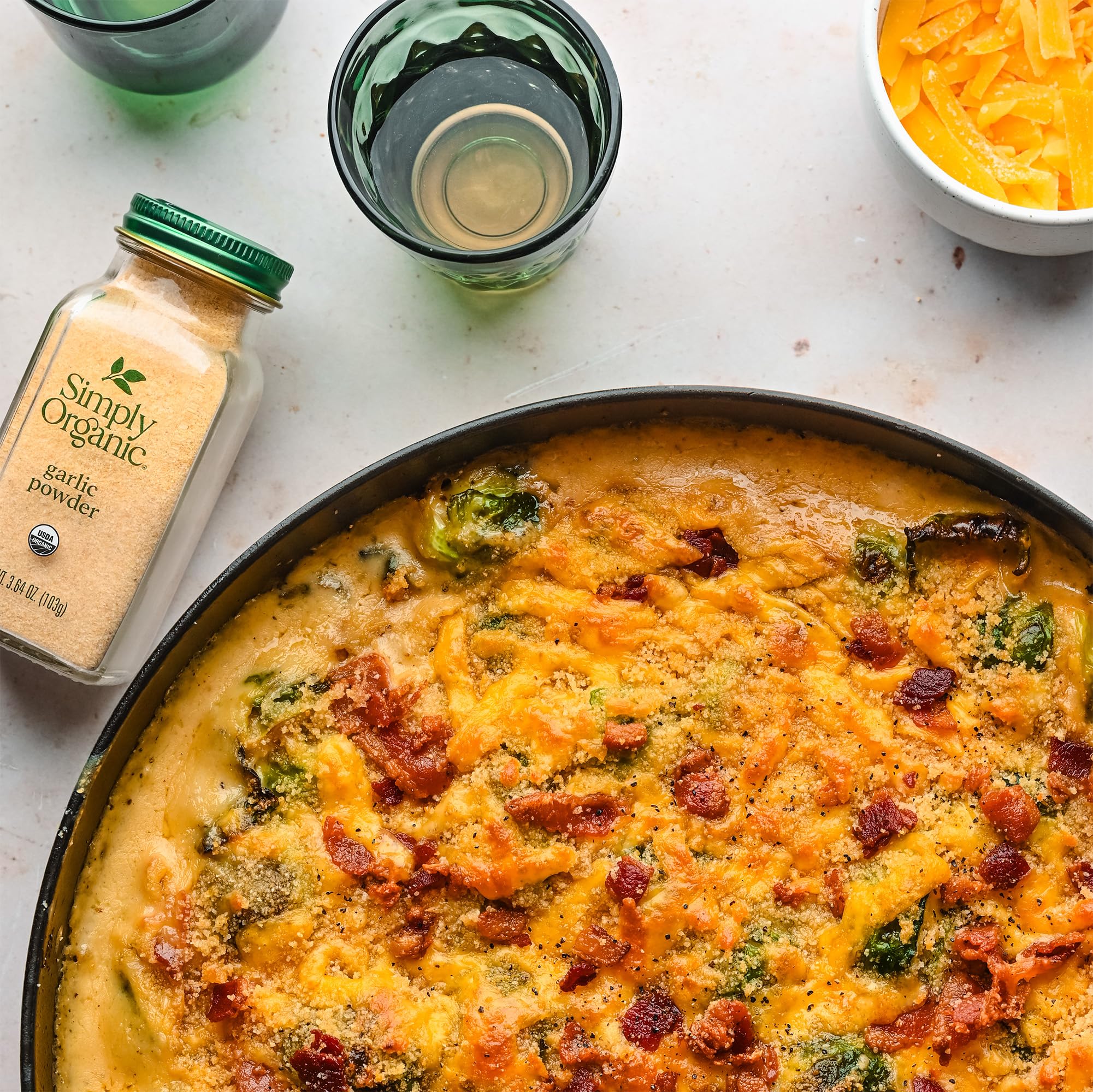 Simply Organic Garlic Powder on a potato dish boosts aroma and depth.